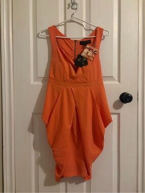 Orange Draped Cocktail Dress